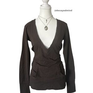 Y2K “Old Navy” Brown V-Neck Henley Style Pullover Hoodie